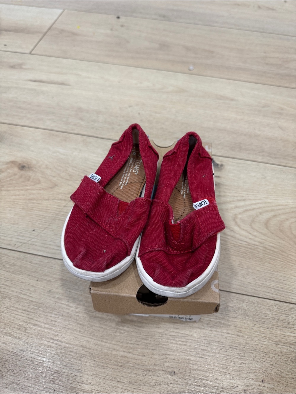 Toms Kids Red Slip-On Canvas Moccasins